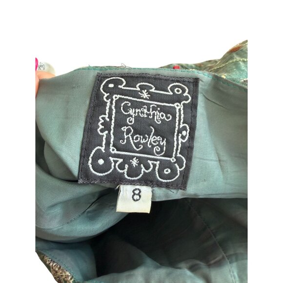 CYNTHIA ROWLEY Vintage Green Embroidered Silk Blend Skirt Size 8 - Picture 11 of 11